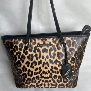 DIANE VON FURSTENBERG Leopard Animal Printed Shoulder Leather Tote Bag Purse